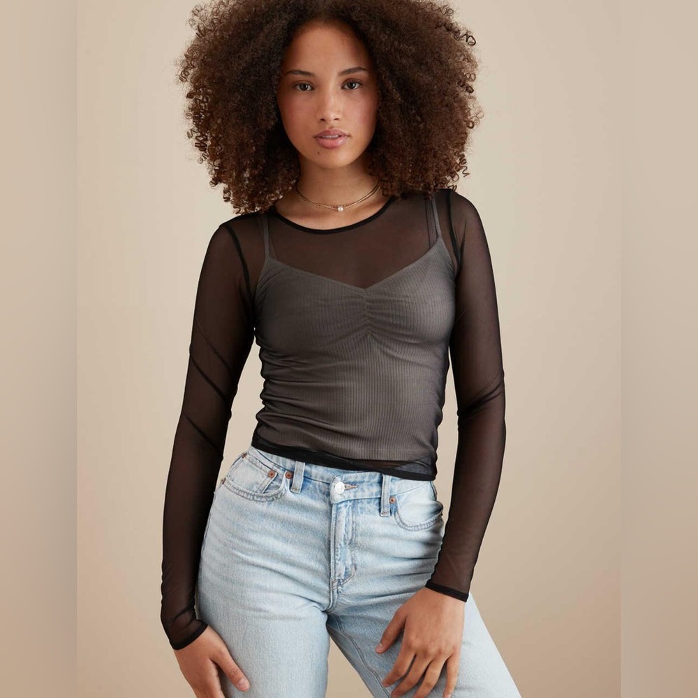 American Eagle Black Mesh Long Sleeve